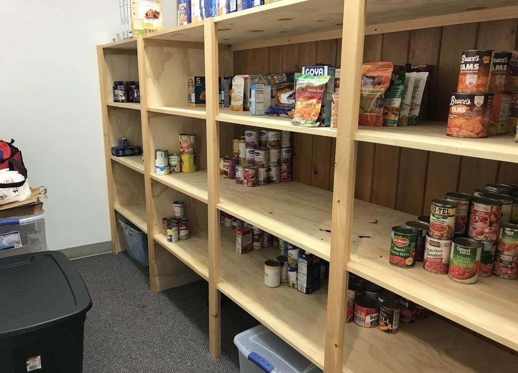 Our food pantry and backpack shelves are very bare