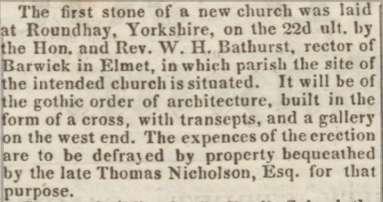The stone used for the church building was grey sandstone, quarried at Shadwell.
