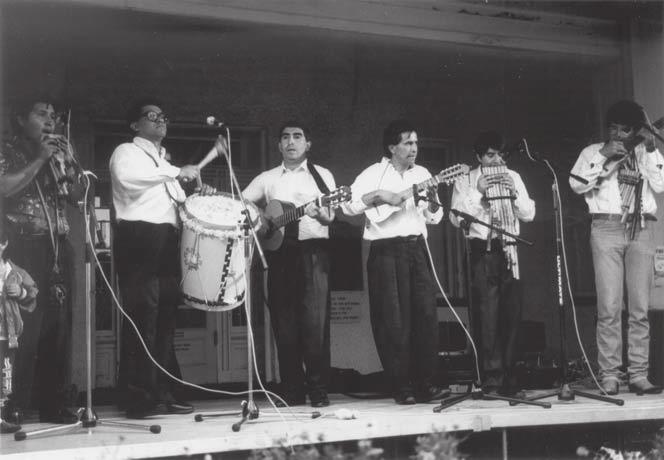 160 Folklore in Utah Pueblo Nuestro, a group of Andean musicians living in the Salt Lake Valley, perform in Liberty Park, Salt Lake City, 1993.
