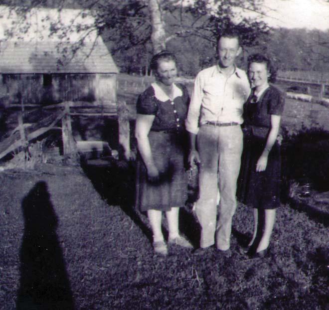 At left, Mintia (Gunnels) Hartley with her son, Eldon and his wife, Verda (Burleson)