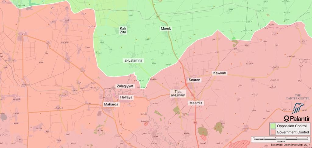 Figure 2 - Map of areas of control in northern Hama by May 10 Rural Damascus On May 7, an evacuation deal between opposition and pro-government forces in the Qaboun-Barzeh pocket of the capital was