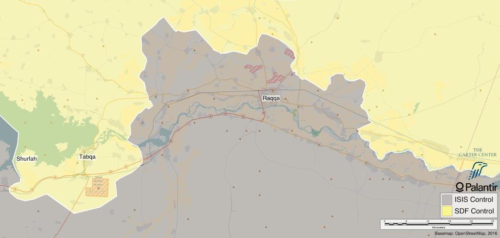 Figure 3 - Map of areas of control around Tabqa and Raqqa by May 10 During this reporting period, tensions between Turkey and Syrian Kurdish forces remained high, with Turkish forces firing artillery