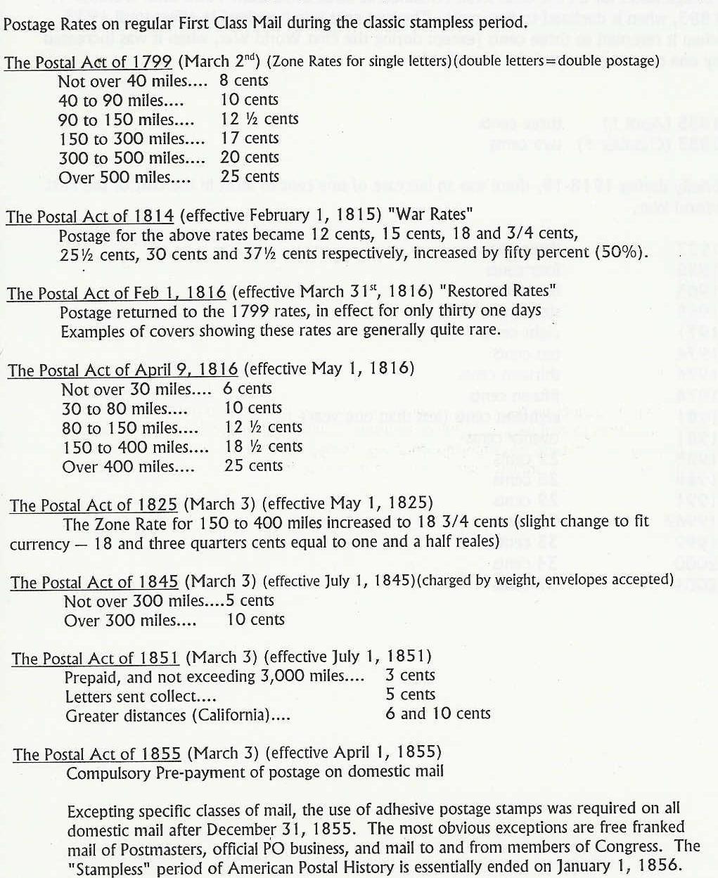 HISTORY OF POSTAL RATES (FROM BILL