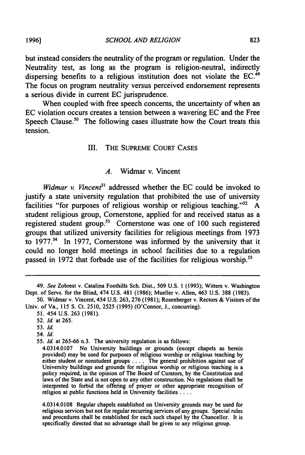 1996] SCHOOL AND RELIGION but instead considers the neutrality of the program or regulation.