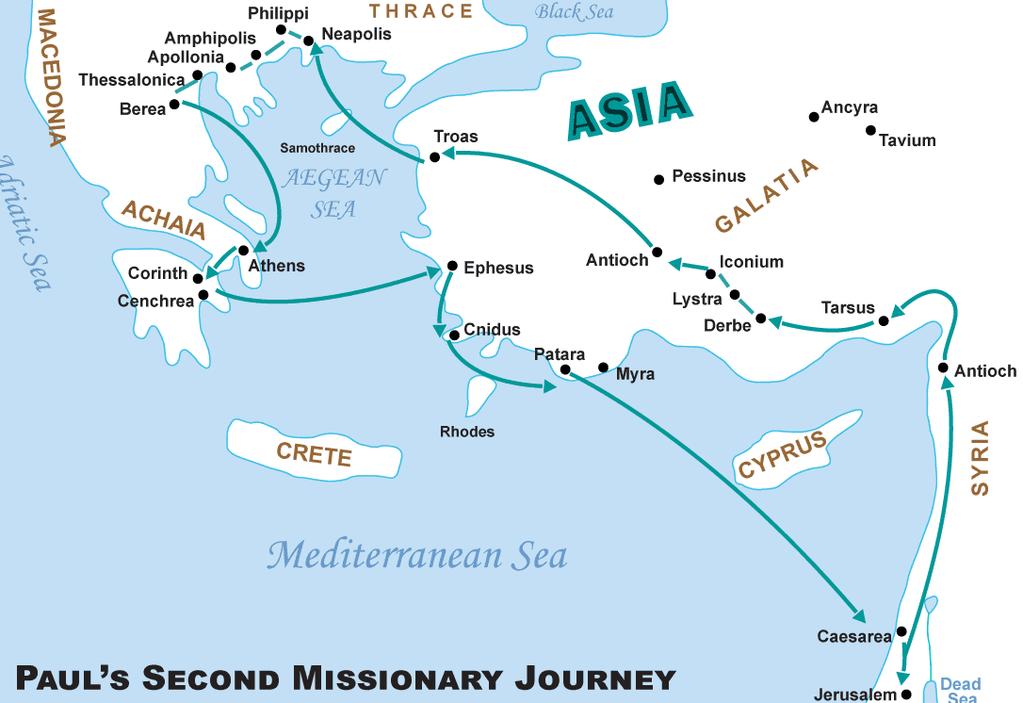 Acts 16 Tuesday 1. Paul was on his 2 nd missionary journey when he went through Philippi which was in Northern Macedonia (modern day Greece). Do you recognize any other cities? 2. Pray & then read Acts 16.