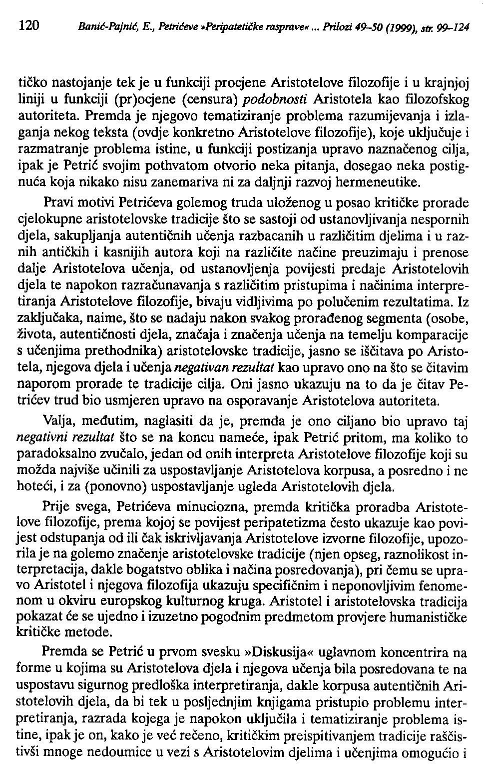 120 Banić-Pajnić, E., Petrićeve»Peripatetitke rasprave«,., Prilozi 49-50 (1999), str.