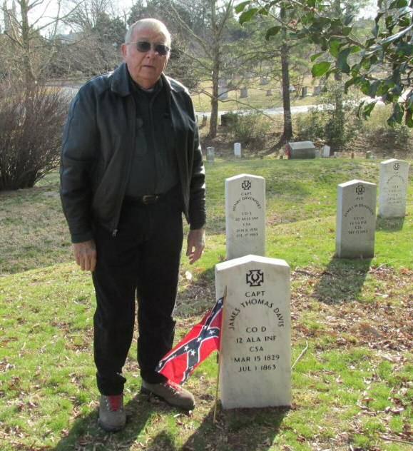 Commander Joe Clark placed a Battle Flag on the grave at Hollywood Cemetery, Richmond,