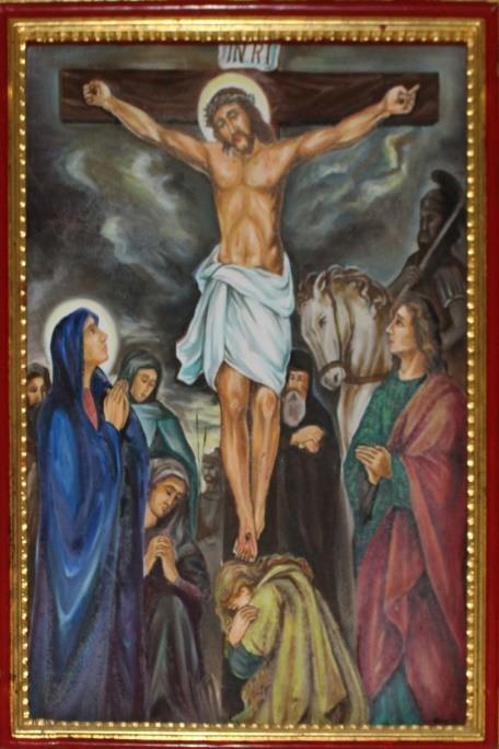 STATION XII: Jesus Dies on the Cross V: Consider how thy Jesus, after three hours of agony on the cross, consumed at length with anguish, abandons Himself to the weight of His body, bows His head,