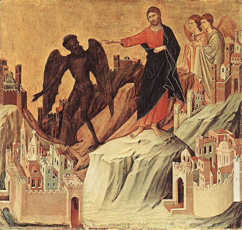 Temptation on the Mount, 1308-11, Duccio di Buoninsegna Lord your God. Matthew 4:1-11 Then Jesus was led up by the Spirit into the wilderness to be tempted by the devil.