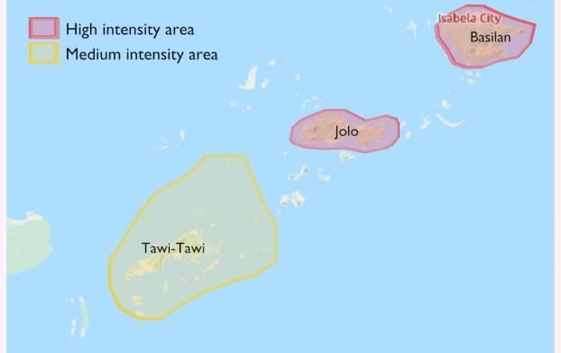 Map of militant activity hotspots in Sulu Archipelago Civilian target attack(cta) Any attack that target civilian areas Military target attack(mta) Hostile action that targets security forces and is