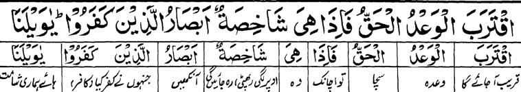 Part: 17 & Page- 18 18 Surah: 21. Al-Anbiyâ' ( Prophets) 97.