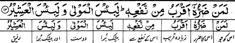 Part: 17 & Page- 24 24 ( Pilgrimage) 13 (Contd) unto whose harm is more likely than his benefit; certainly, evil Maula (companion /patron) certainly an evil