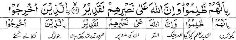 Part: 17 & Page- 31 31 ( Pilgrimage) 39 (Contd) () because they (believers) have been wronged, surely, Allâh is Powerful to give victory.