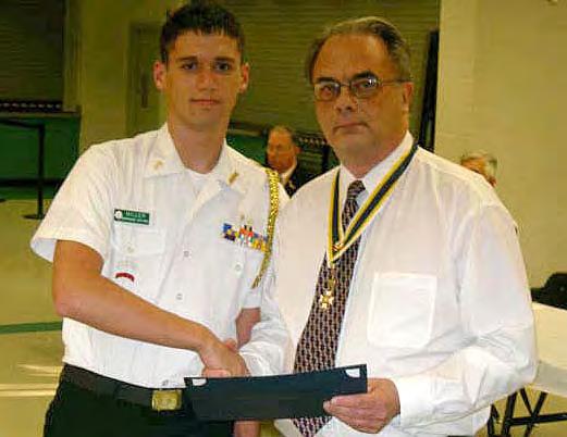 On May 09, 2008 Past President David Thompson presented Cadet Douglas Alfaro with the JROTC medal at Osborne High School assisted by Compatriot