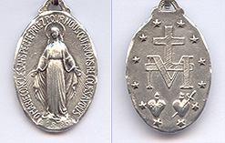 The oval then turned around and Catherine saw the back of the medal. It showed a large M with a bar and a cross on top of it. Beneath the M were the Holy Hearts of Jesus and Mary.