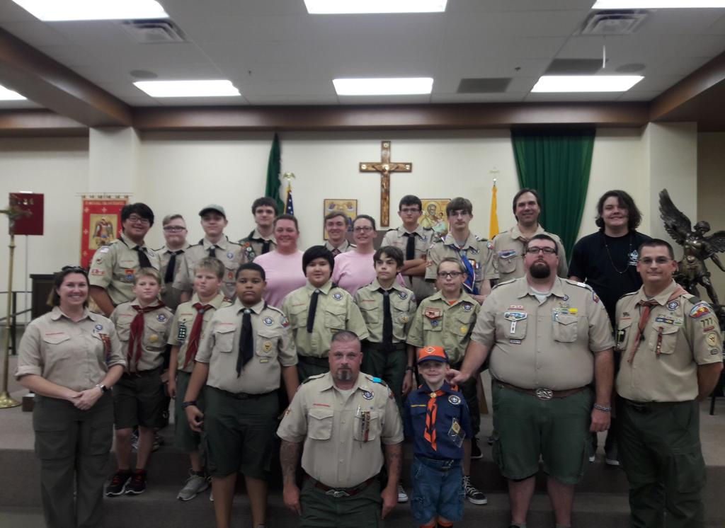 St. Michael the Archangel Boy Scout Troop 777 Court of Honor August 26, 2018 Congratulations to our Boy Scouts Troop 777 and their Scout Leaders for taking 1 st Place for Campsite Inspection at Camp