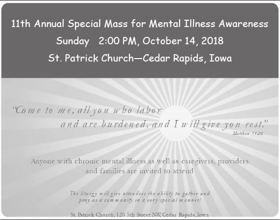 The 11th annual MASS FOR MENTAL ILLNESS AWARENESS will be held at