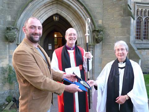 Re-dedication service The Rev Beryl Bowes with Bishop Martin of Selby and our mason