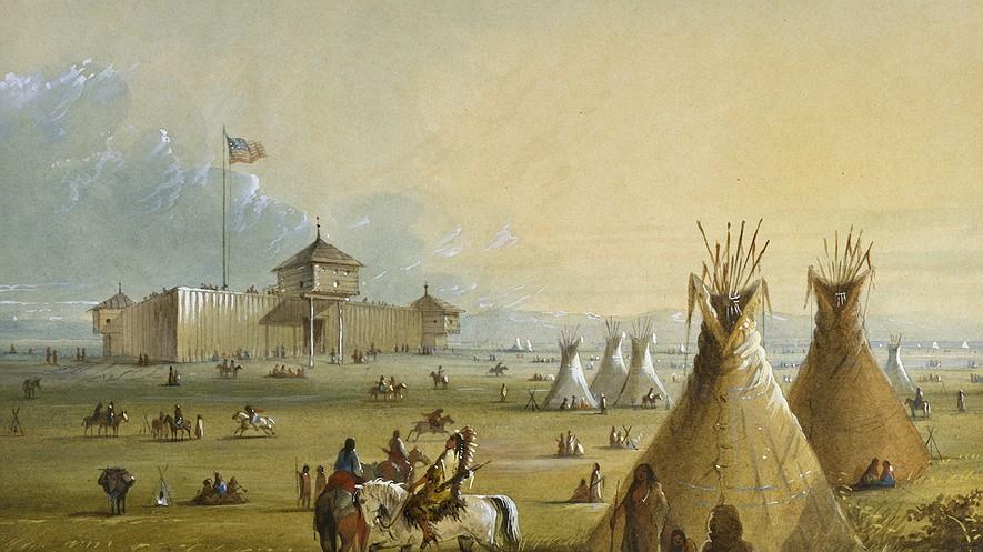 An Overview of U.S. Westward Expansion By History.com on 04.28.17 Word Count 1,231 Level MAX The first Fort Laramie as it looked before 1840. A painting from memory by Alfred Jacob Miller in 1858-60.