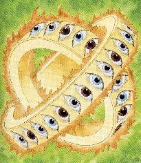 Thrones (Ophanim or Galgallin) The Ophanim seem to be God's actual chariots. The Hebrew Galgal has the double meaning of wheels and of "pupil of the eye.