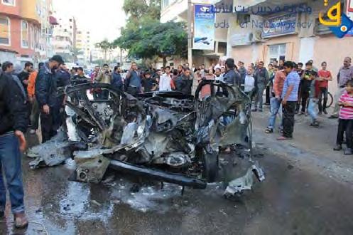 4 Ahmed al-jaabari's car after the IDF strike, in the center of Gaza City (Qudsnet website, November 14, 2012). 8.