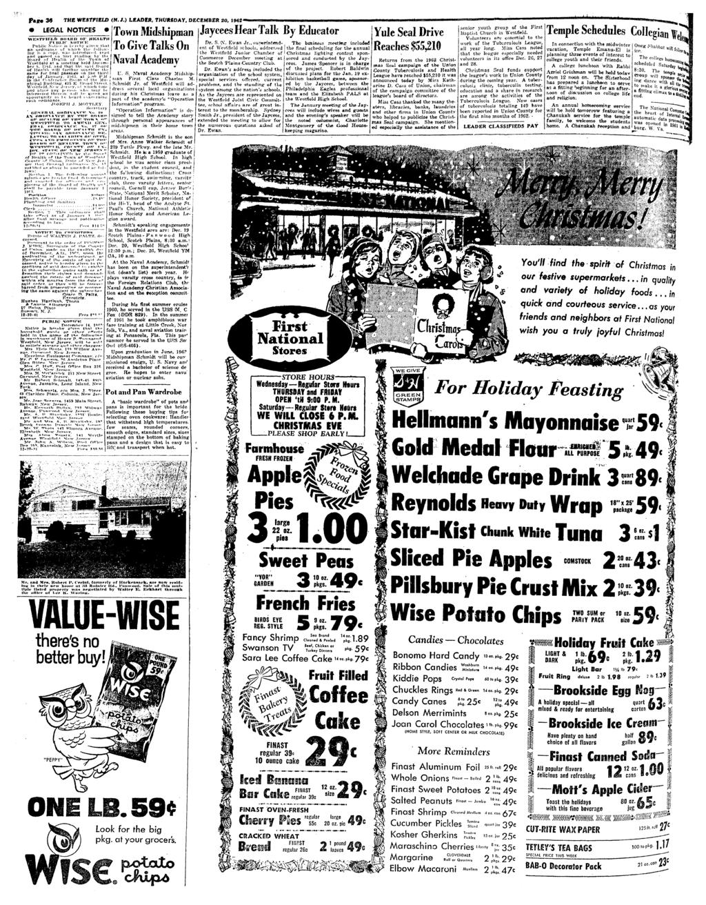 F«J» 3$ THE WE8TFIELD (N. J.) LEADKR, THURSDAY, DECEMBER 20, 1962' LEGAL NOTICES BOAHO «! ' HKALfH PMII.JC \orr: Publc N-l--' s :. n-.y uvn tl.