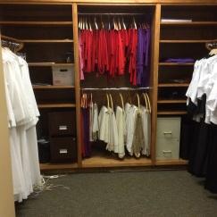 Servers' Vestry A place where altar server albs, cassocks and surplices are stored and where altar servers dress for Mass.