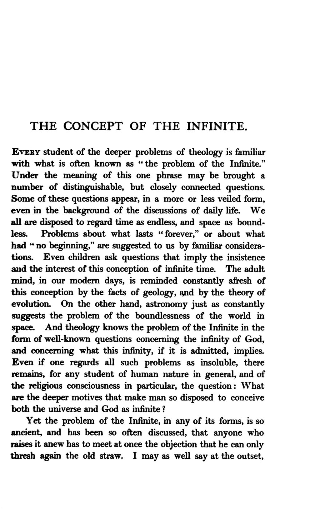 THE CONCEPT OF THE INFINITE. EvERY student of the deeper problems of theology fmilir withwht oftenknown s theproblemoftheinfinite.