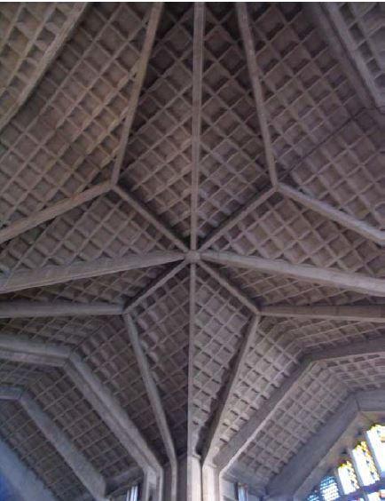Concrete ribbed ceiling.