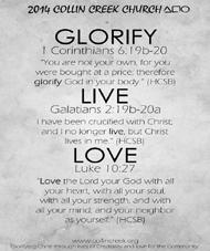 GLORIFY, LIVE & LOVE part 3 Glorifying Christ through lives of Credibility and. L Which love?