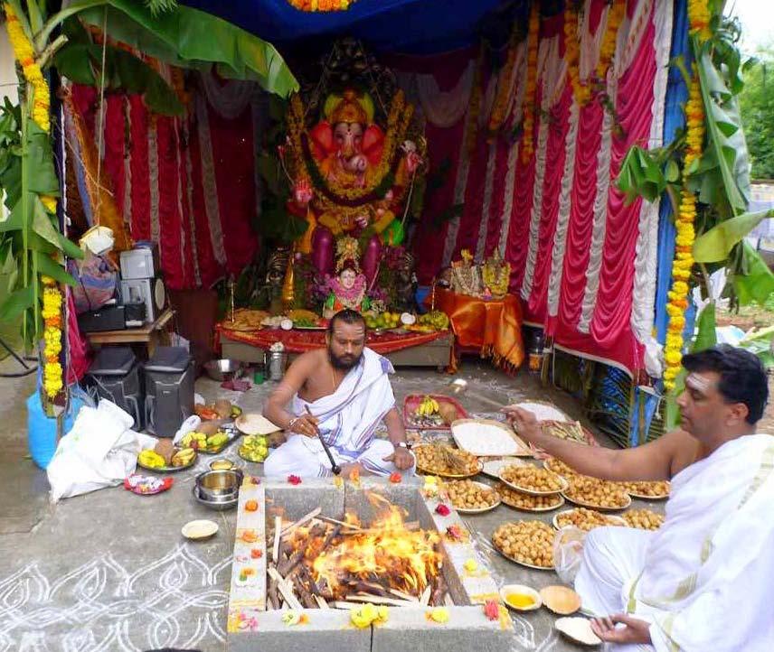 Vinayaka Chaturthi concluded with a fire ritual in which the 1008 modaka
