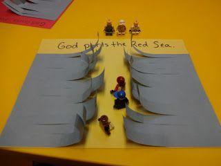 EXPERIENCE the Story ACTIVITY: Red Sea craft Give each kid a sheet each of brown and blue construction paper. Help the kids cut the sheet of blue paper in half (long side) using safety scissors.
