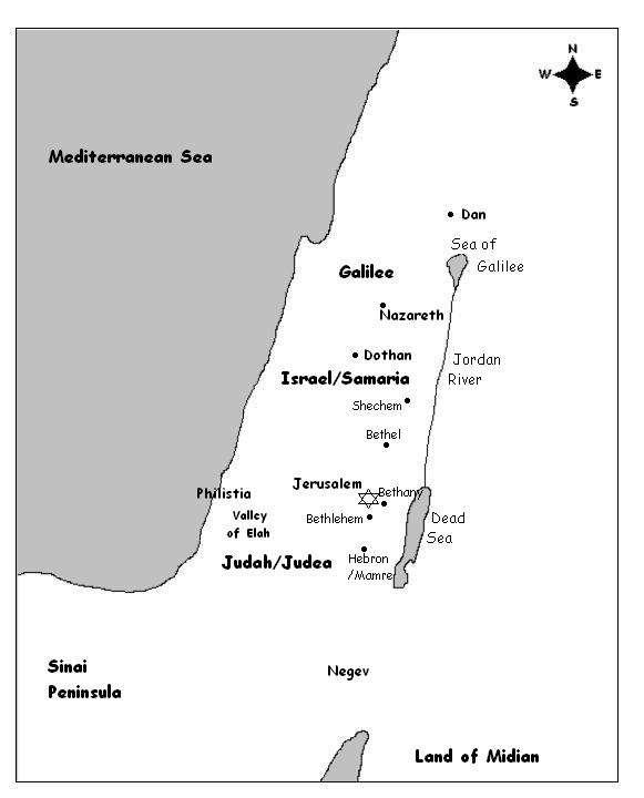 Map of Israel (a.k.a. Land of Canaan) 0 ------------------------------ 50 approx.