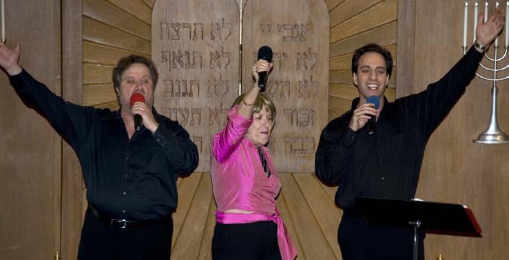 Celebrating Yom Ha Atzmaut at Temple Israel Cantor Raphael Frieder, left, hosted a well-attended Yom Ha Atzmaut concert in the Sanctuary earlier this month, along with noted singer Sandra Bendor and