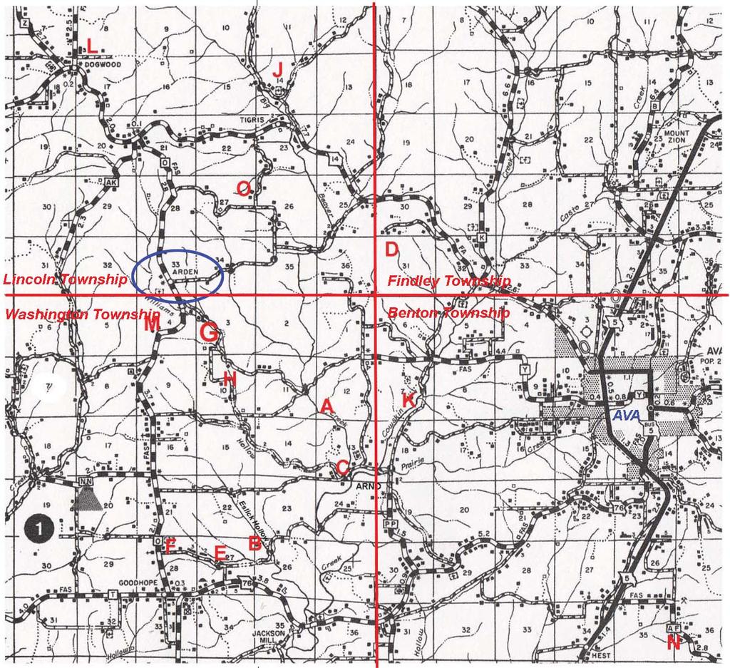 Western Douglas County, Mo Current Road Map (Legend on opposite