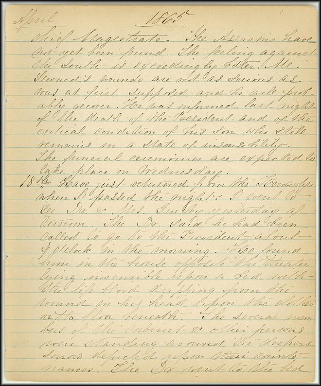 Mary Henry Diary Entry, April 18, 1865: Mary Henry Diary entry for