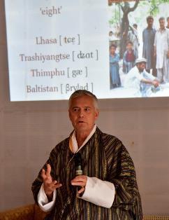 Professor George Van Driem s session was an insight into the fundamentals of Dzongkha calligraphy and language. The session began with him taking the audience to the old lanes of Dzongkha history.