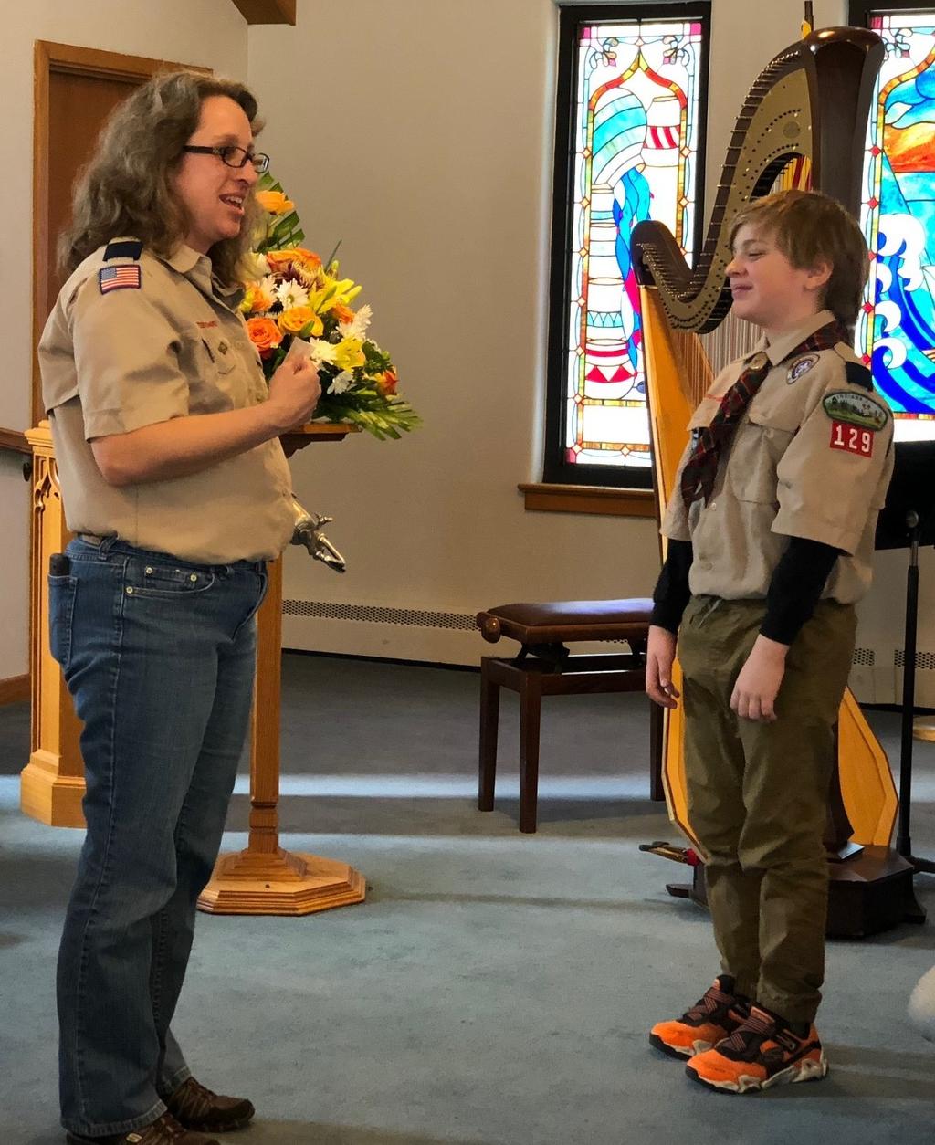 Brownie Caroline Worden and Cub Scout Logan Worden received the day s offering and brought it forward to be blessed by Reverend Napoli.