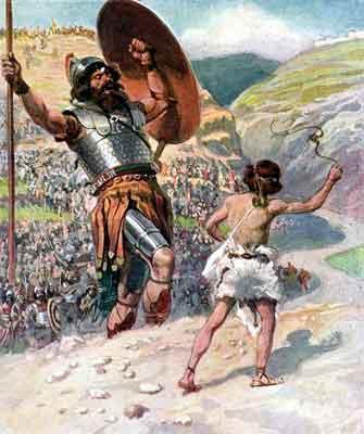 A Philistine giant measuring over nine feet tall and wearing full armor came out each day for forty days, mocking and challenging the Israelites to fight. His name was Goliath.
