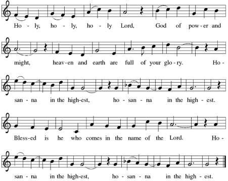 Holy, Holy This ancient song is the musical climax of the liturgy and uses texts from Isaiah and Jesus triumphal entry into Jerusalem on