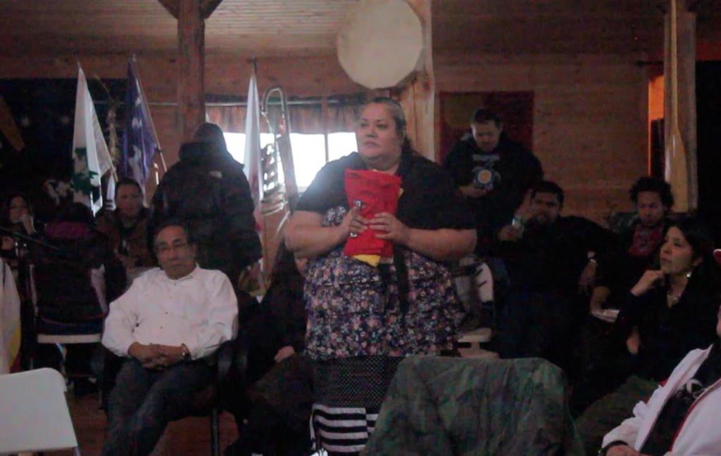 Nina Wilson offered cloths and tobacco at the Turtle Lodge and made a request for a Grandmother to be selected by the Elders gathered, who would give guidance to the Idle No More movement.
