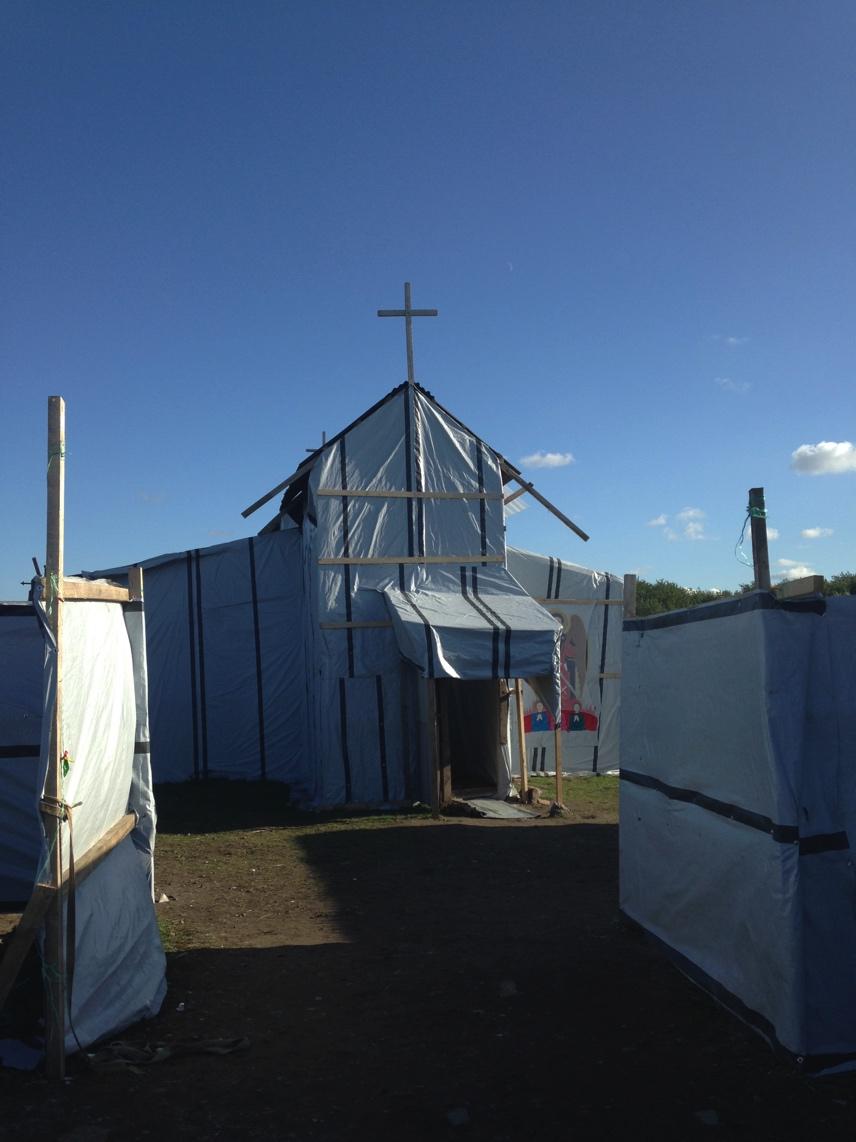 A church built within the refugee camp at Calais. Photo by Global Justice Now. Mark 4.