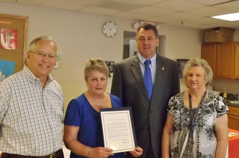 Governor s Commendation for Volunteer Service Awarded to Faith, Hope and Charity Senator Steve Gooch presents Governors Commendation to Tom Rippy, Business Manager, Barbara Murray, Store Manager and