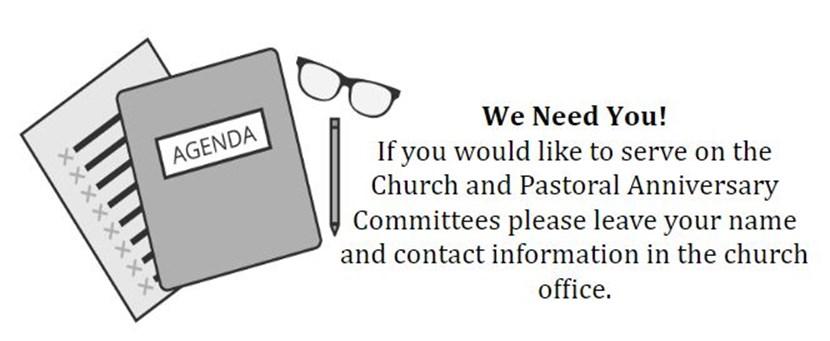 All Church Ministries/Auxiliaries All Ministry Budgets are due into the church office by September 23, 2018.