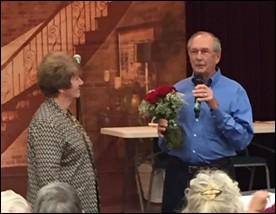 On Monday, February 6th, the five year tradition during Music Night continued as Doug Jueckstock sang "Red Roses and then presented a lady with one dozen roses.