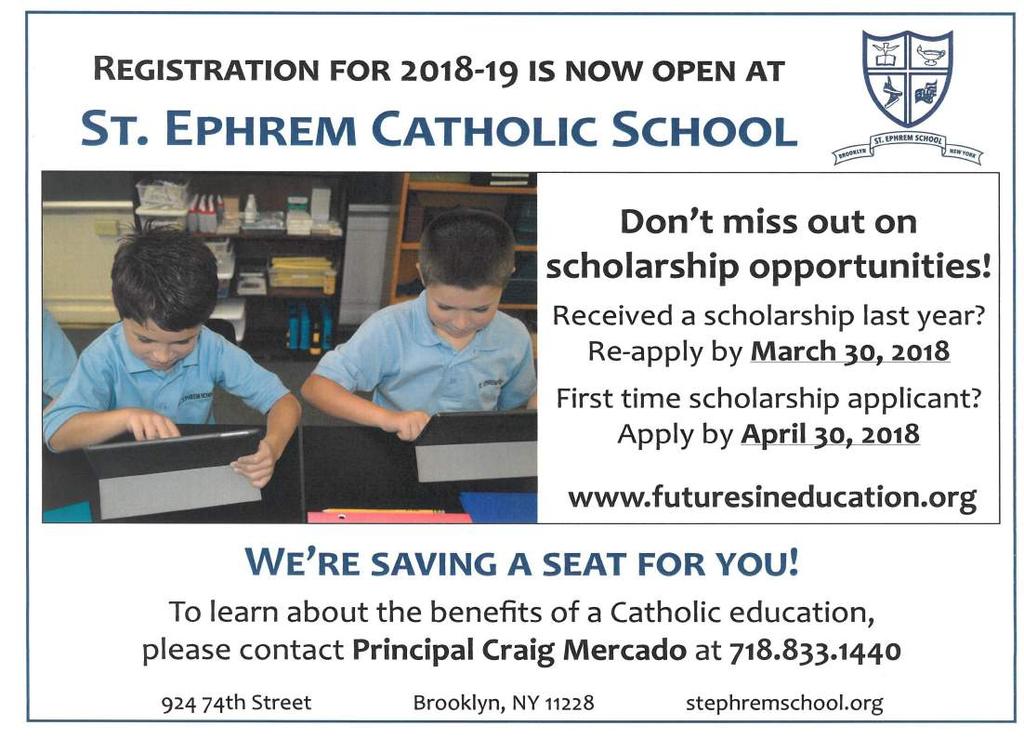 friends for a table of your own. We look forward to your company!!! We would like to know how we can serve you better at St. Ephrem.
