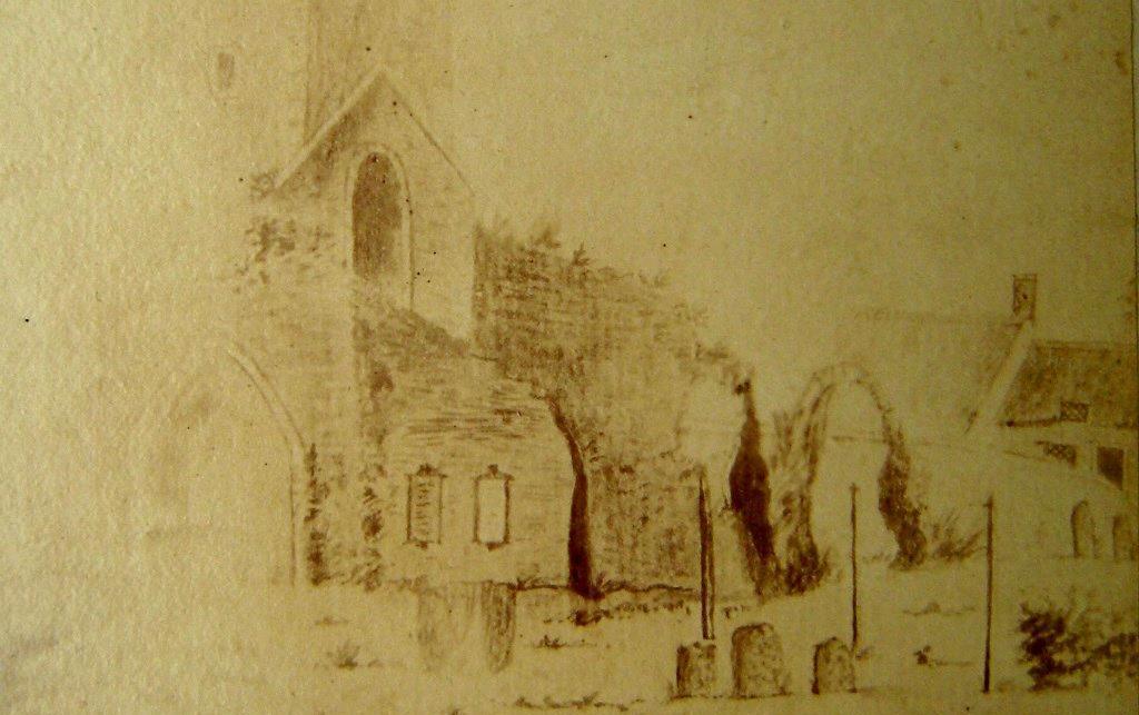 Detail from the 1784 sketch showing the cottages in Church Hill and what