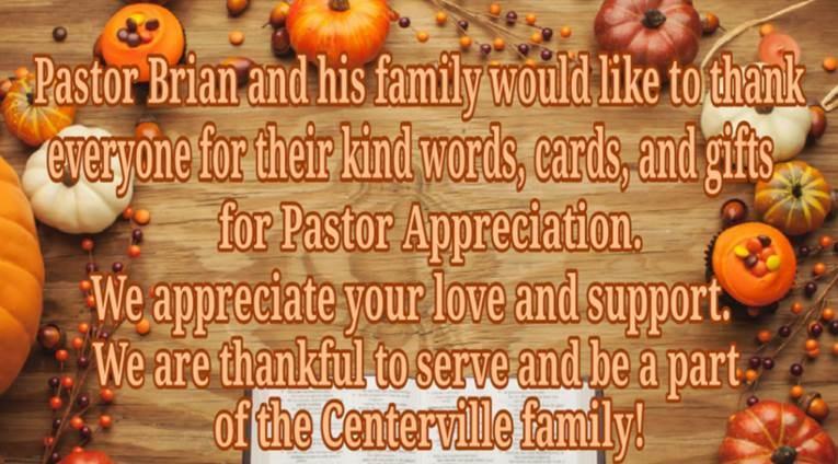 Centerville Baptist Church family, the Ritter family would like to thank you for