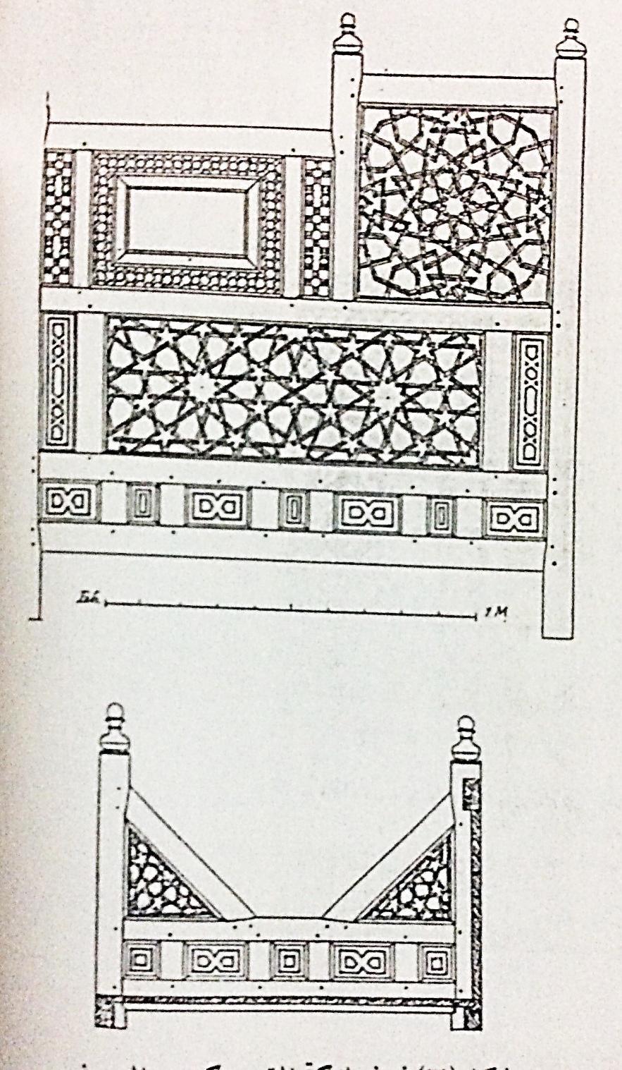 In Ottoman reign the deka was located on the opposed wall that face Qibla wall, and reached it through a high stair; it was made of wood and rest on columns or like the one in )م ات و ( Suleiman