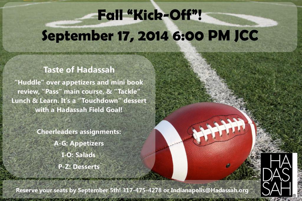 The Indianapolis Chapter of Hadassah c/o JCC Office D3 6701 Hoover Rd. Indianapolis, IN 46260 317.475.